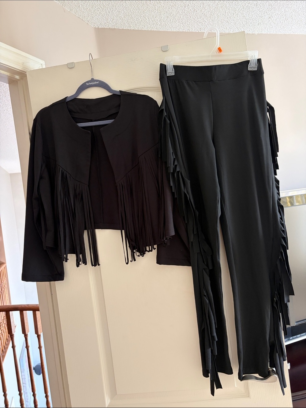 Burlington, , ladies, 2 piece bundle Black Fringe jacket & leggings. Large. NEW